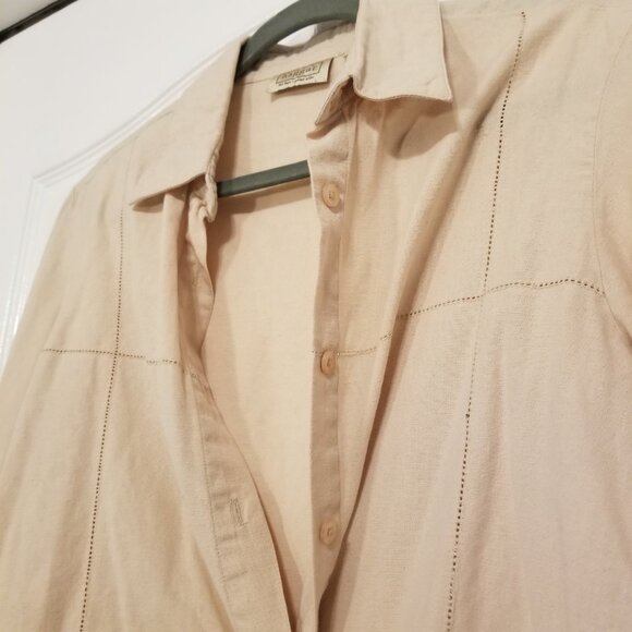 Vintage Cotton/Linen Blend Beige Button up Women Top Long Sleeve Small Haggar - Picture 4 of 11